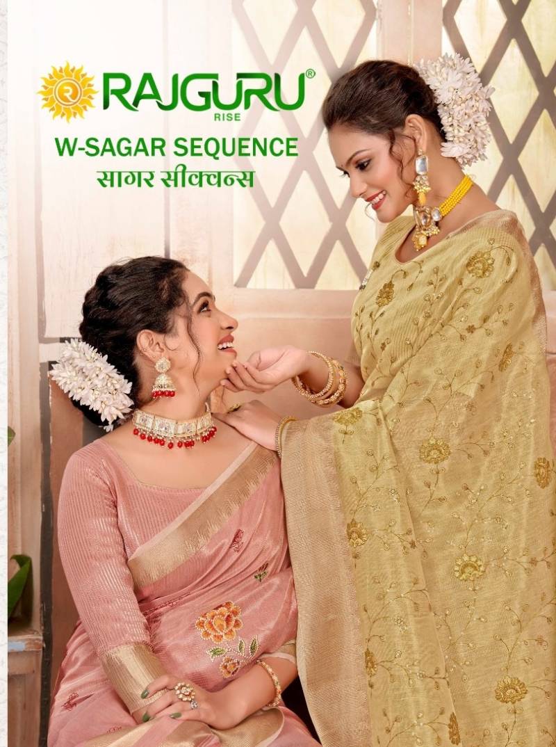 Rajguru Sagar Sequence Embroidery Cotton Saree Collection