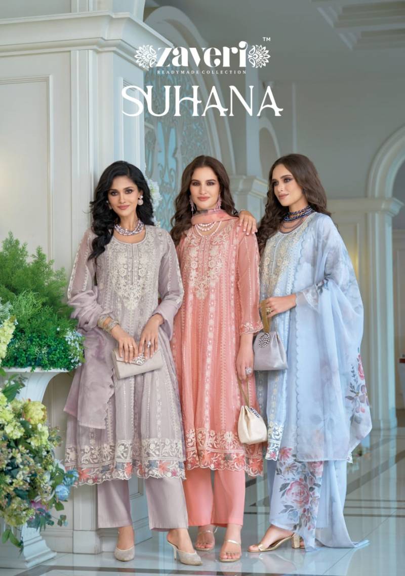 Zaveri Suhana Organza Designer Kurti Bottom With Dupatta Collection