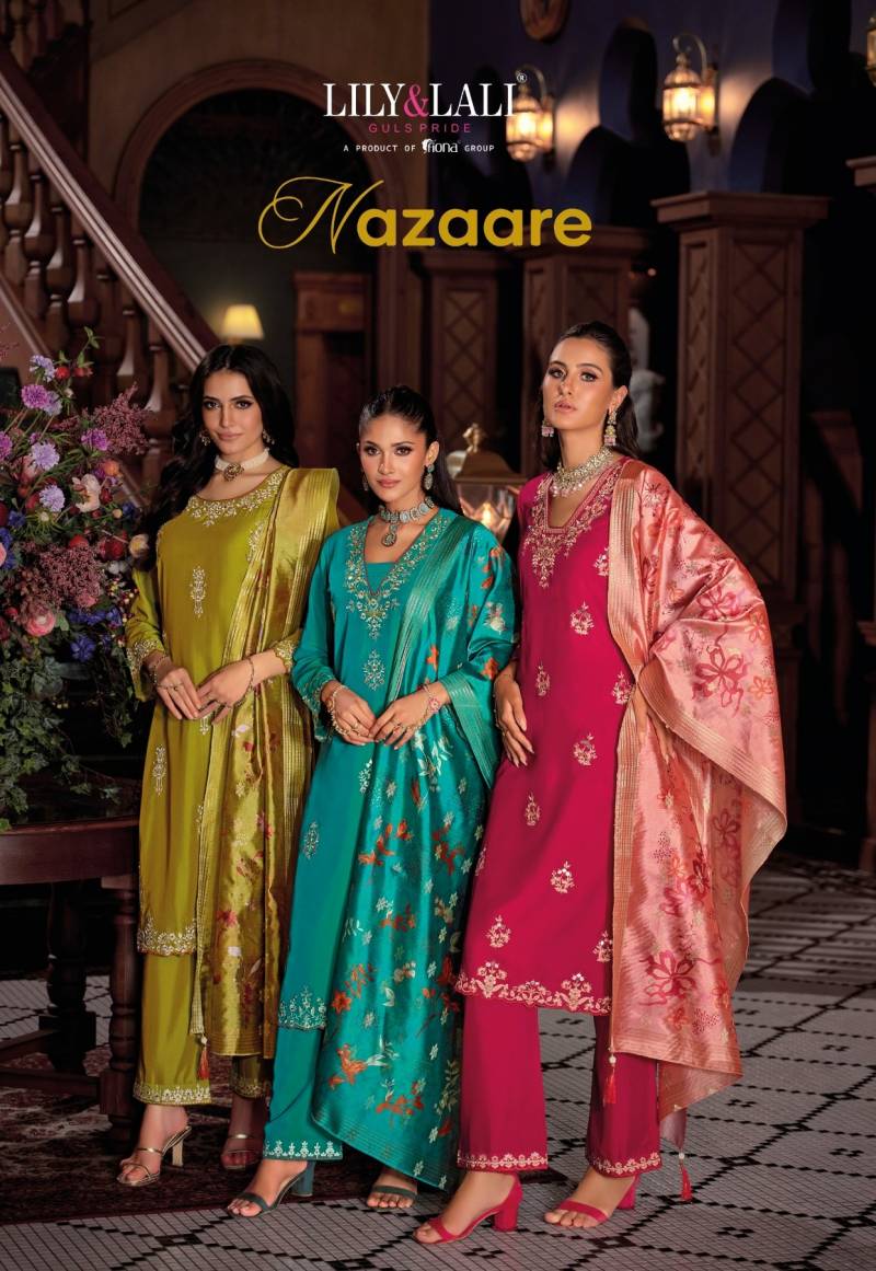 Lily And Lali Nazaare Silk Designer Kurti Bottom With Dupatta
