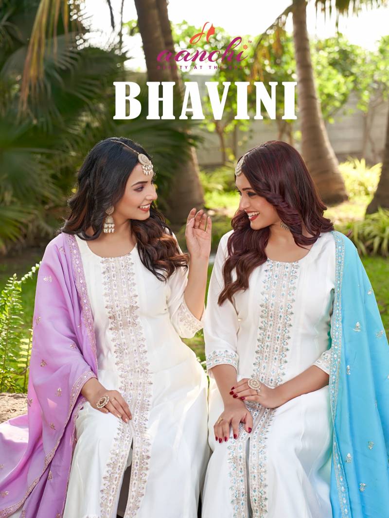 Aanchi Bhavini Roman Silk Anarkali Kurti Bottom With Dupatta
