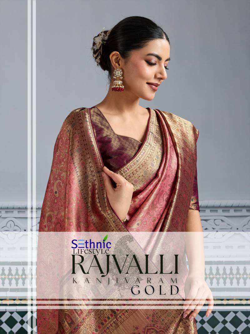Sethnic Rajvalli Gold Meenakari Woven Kanjivaram Silk Saree Collection