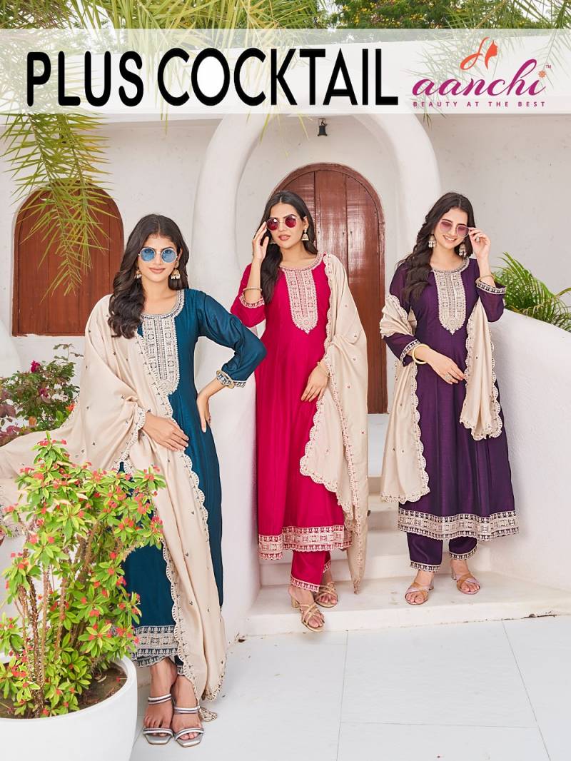 Aanchi Plus Cocktail Silk Designer Kurti Bottom With Dupatta Collection