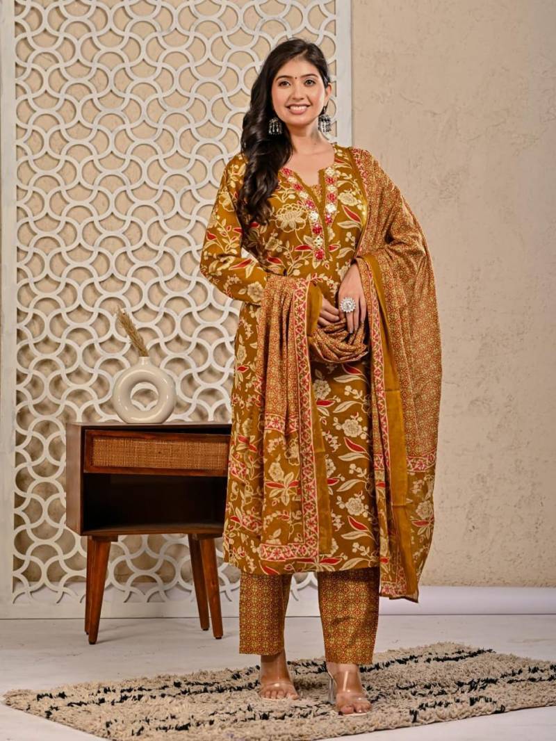 Naisha K 171 Cotton Printed Kurti Pant With Dupatta Collection