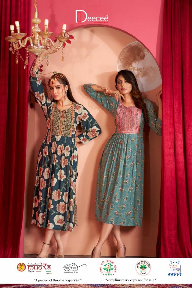 Deecee Pankhudi Naira Cut Printed Long Kurtis Collection