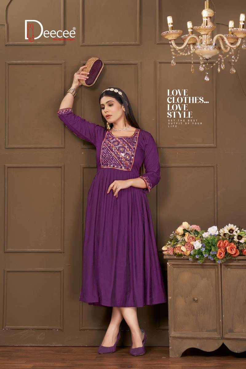Deecee Aaina Vartican Plain Long Flared Anarkali Kurtis Collection