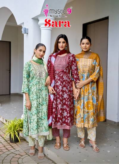 Mystic 9 Sara Vol 18 Embroidery Nyra Cut Kurti Pant With Dupatta Collection
