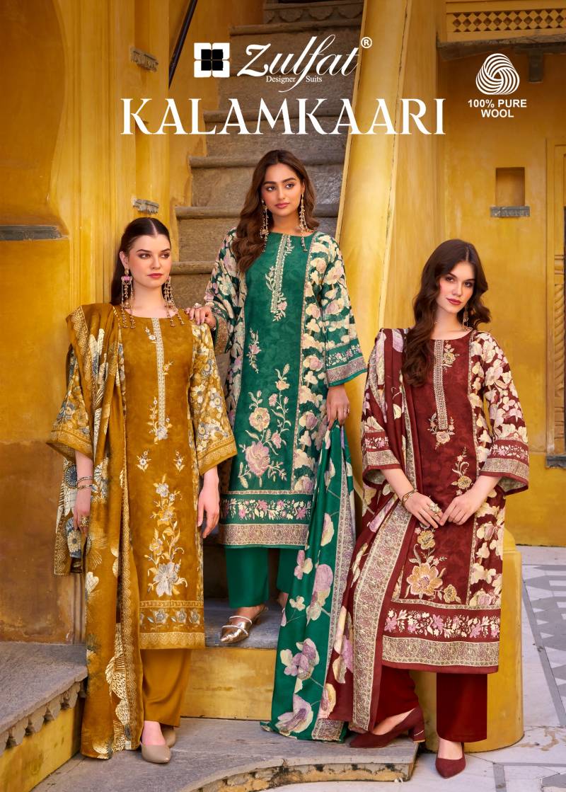 Zulfat Kalamkari Woollen Pashmina Dress Material Collection