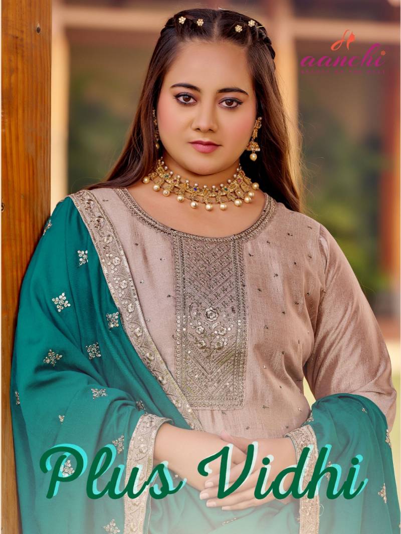 Aanchi Plus Vidhi Vichitra Silk Designer Kurti Pant And Dupatta Collection