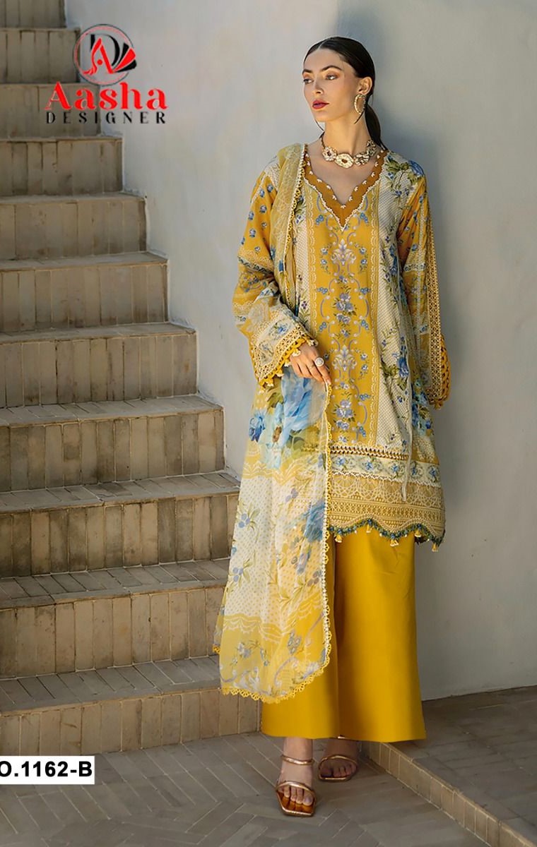 Aasha 1162 B Designer Pakistani Salwar Kameez Cotton Dupatta Collection