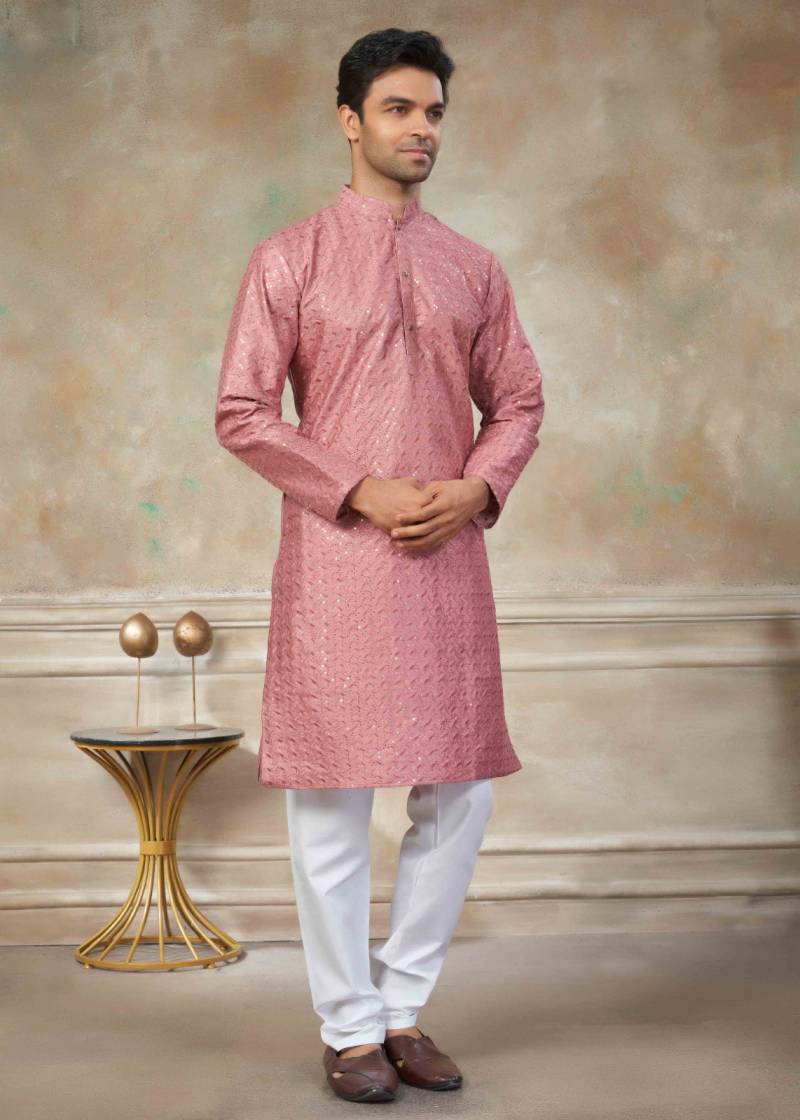 Outluk Vol 139 Silk Sequins Work Mens Wear Kurta And Pajama Collection