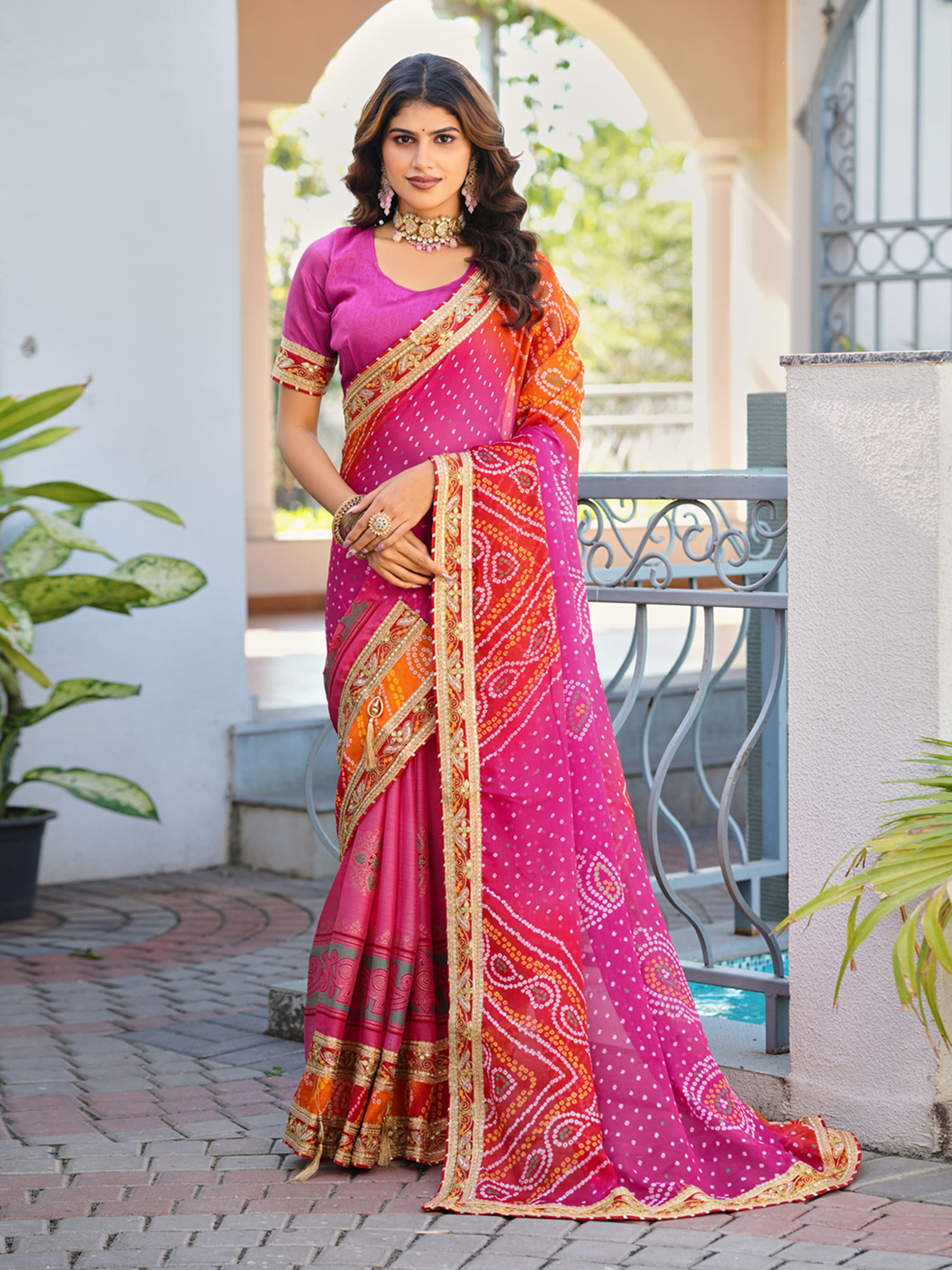 Jalnidhi Swarna Moss Chiffon Bhandhani Saree Collection