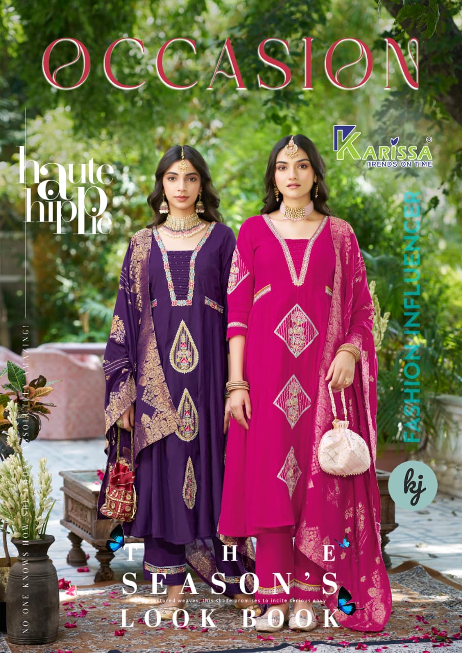 Karissa Occasion Chanderi Hand Work Kurti Bottom With Dupatta Set
