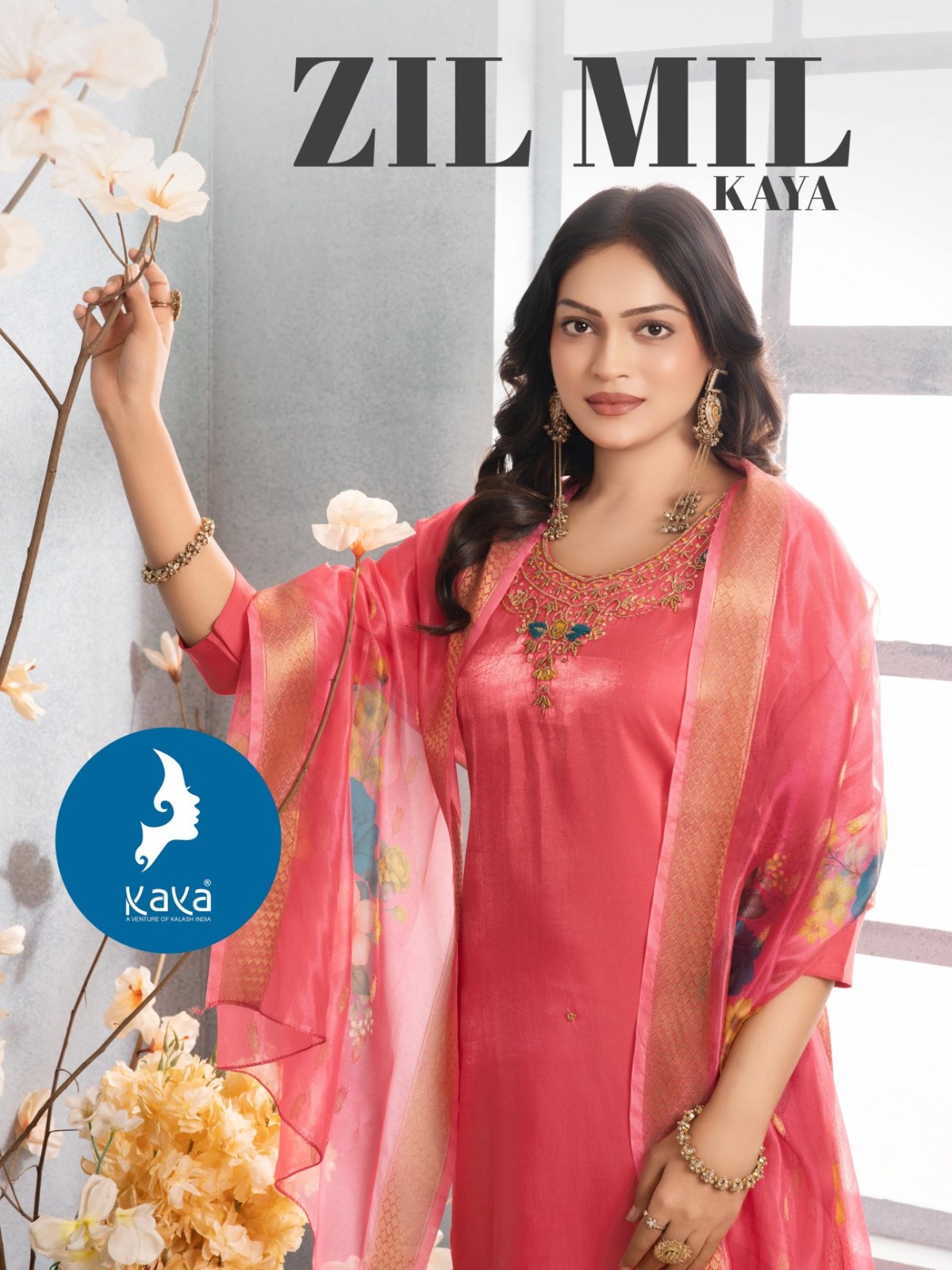 Kaya Zil Mil Roman Glass Designer Kurti Pant And Dupatta Set