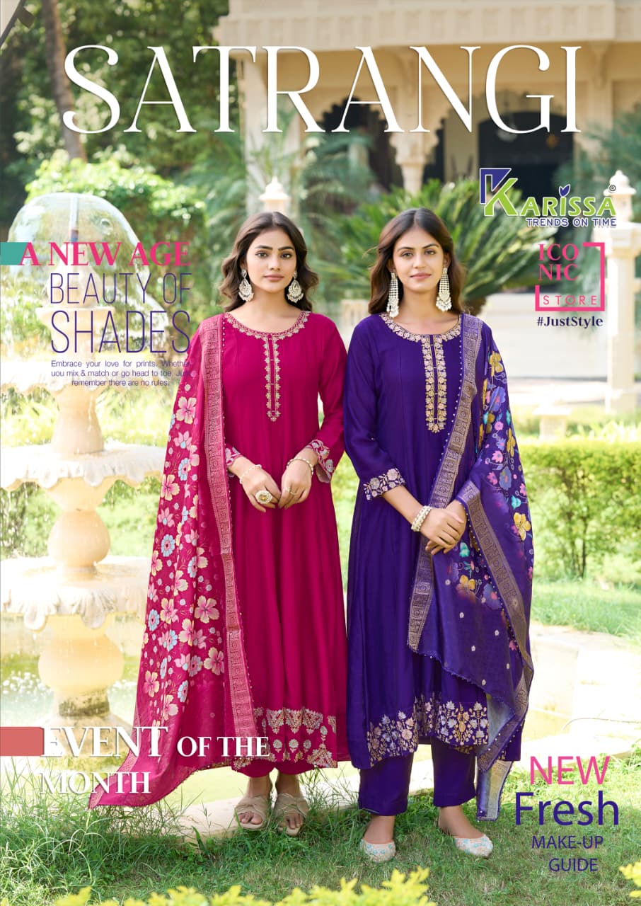 Karissa Satrangi Vichitra Silk Anarkali Kurti Pant And Dupatta Collection