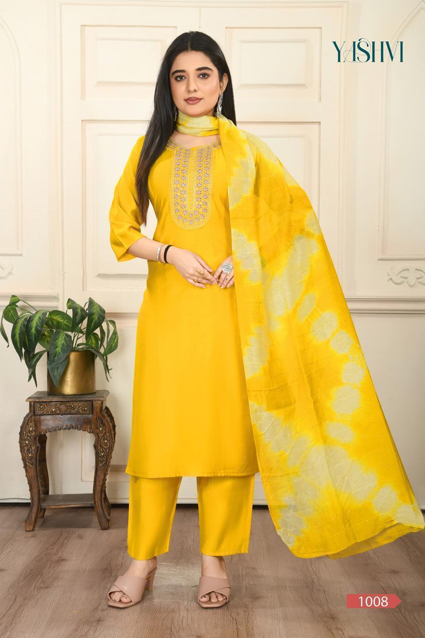 Yashvi Vol 1 Embroidery Neck Work Kurti And Pant Dupatta Collection