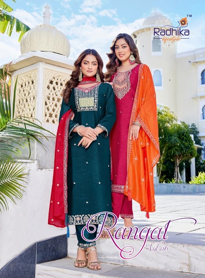 Radhika Rangat Vol 6 Premium Vichitra Silk Kurti Bottom And Dupatta