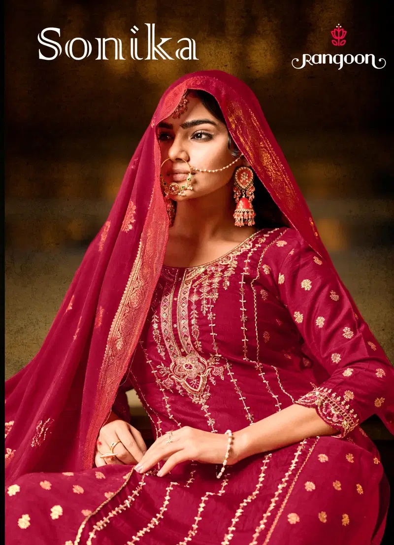 Rangoon Sonika Viscose Khatli Work Kurti Pant And Dupatta Collection