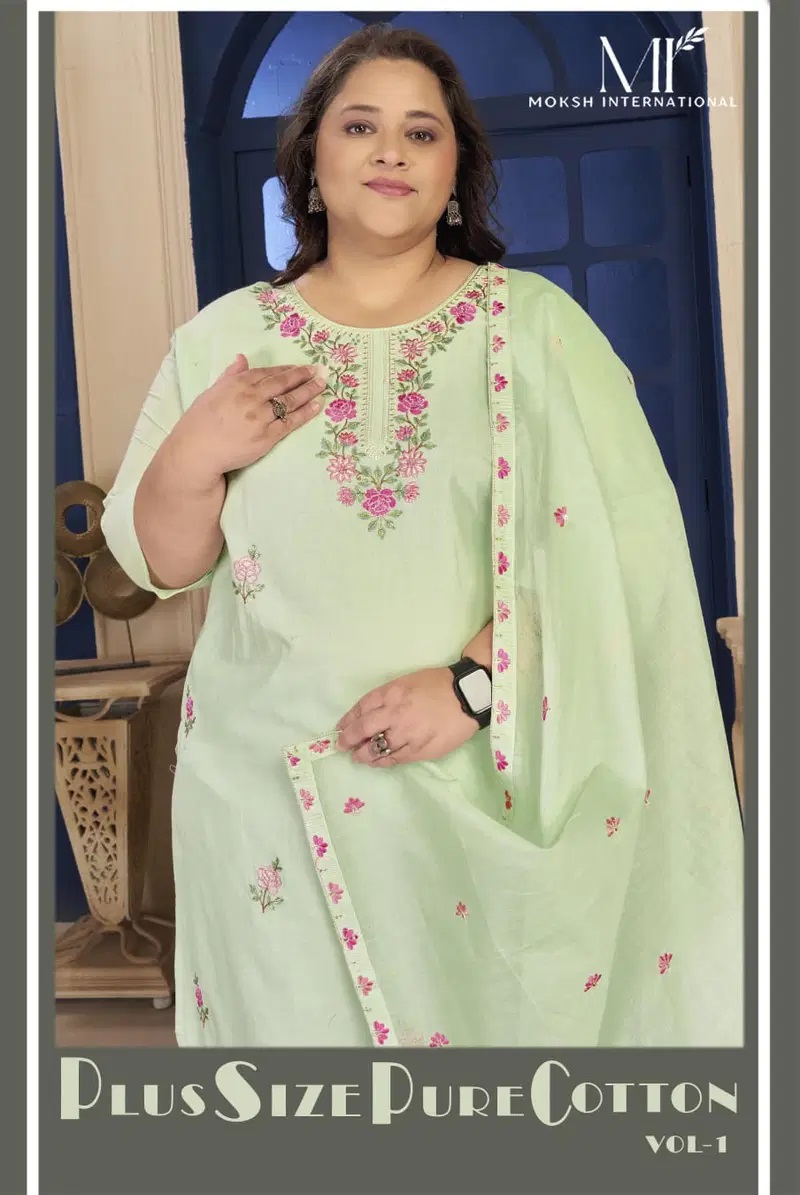 Moksh Plus Size Pure Cotton Vol 1 Embroidery Kurti Set Collection