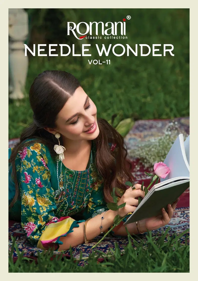 Romani Needle Wonder Vol 11 Printed Embroidered Dress Material