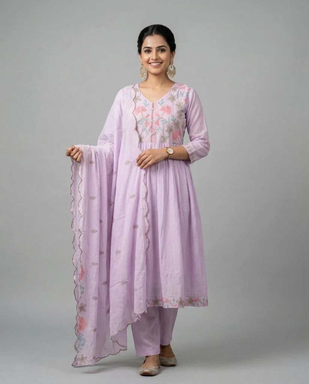 Naisha K 897 Mul Chanderi Anarkali Kurti Set With Dupatta