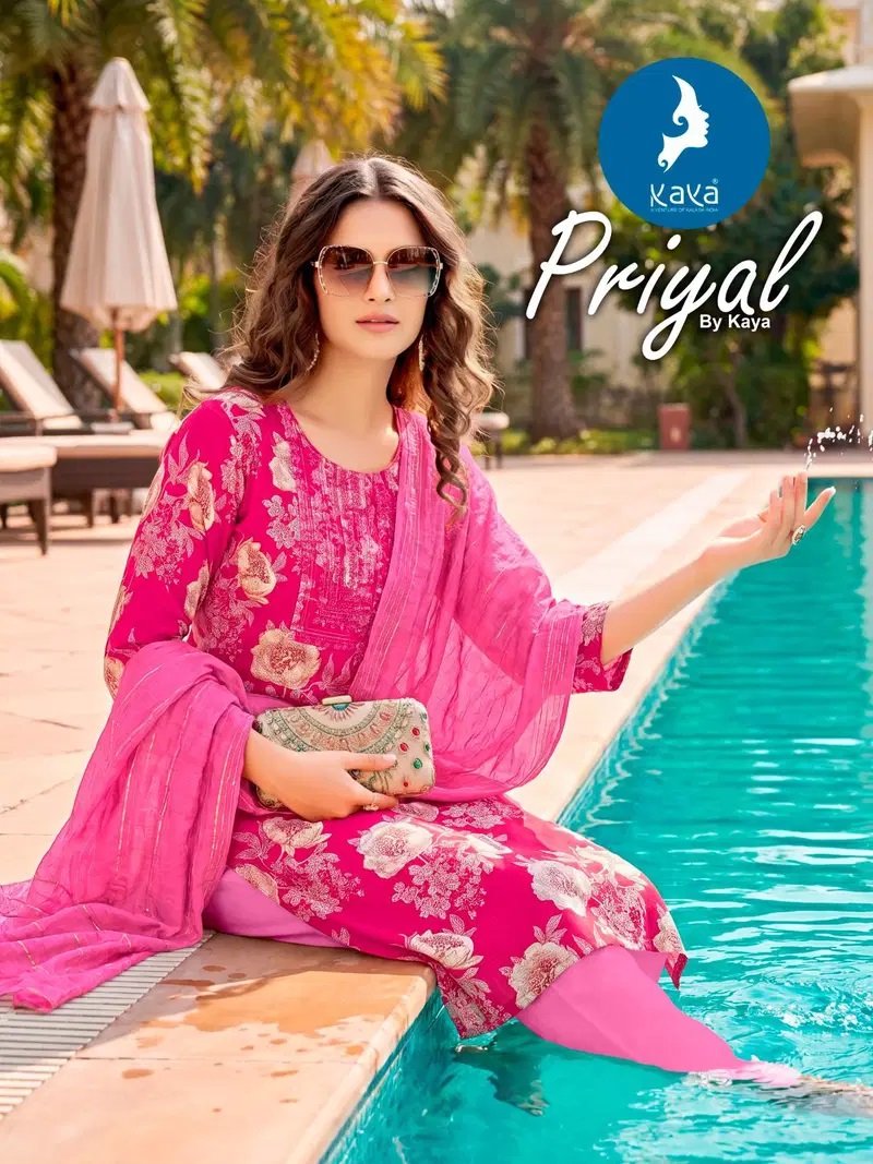 Kaya Priyal Rayon Foil Printed Kurti With Bottom Dupatta