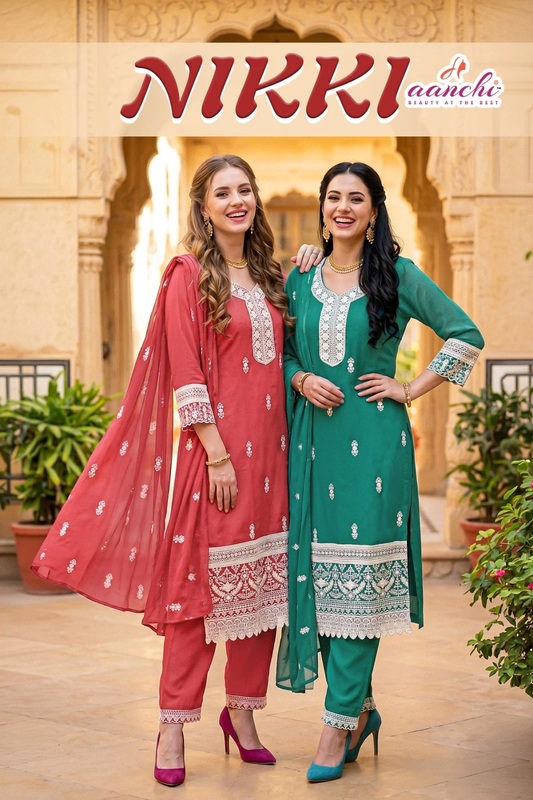Aanchi Nikki Thread Work Kurti Pant With Dupatta