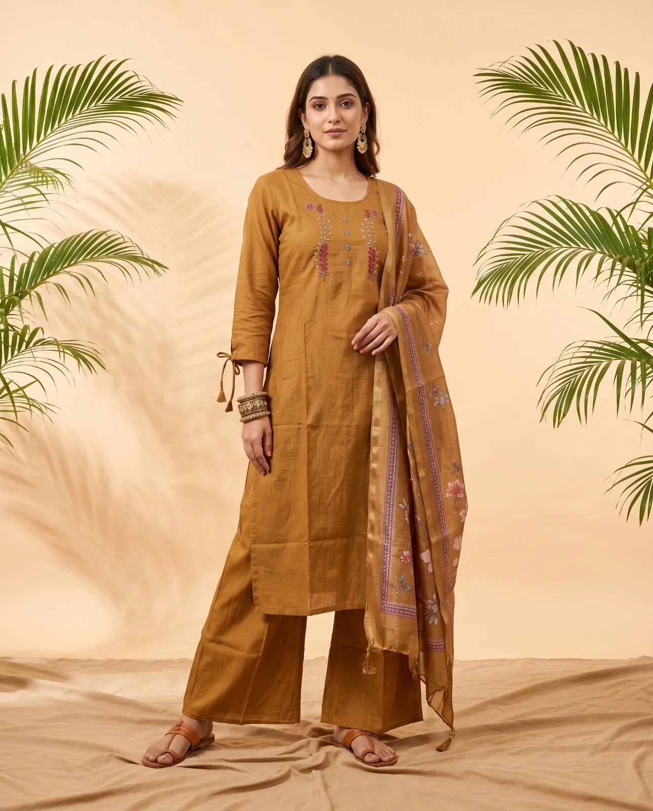 Nisha K 1022 Hand Work Kurti With Bottom Dupatta