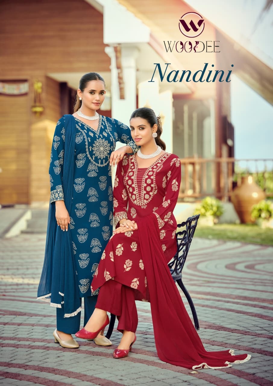 Woodee Nandini Emboss Printed Kurti Pant With Dupatta