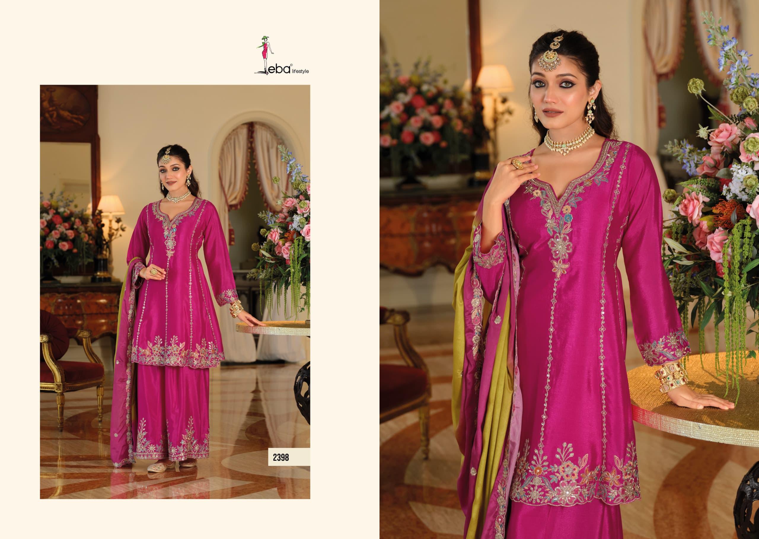 Eba Kalista Vol 2 Chinon Embroidery Work Salwar Palazzo Set With Dupatta